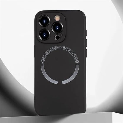For iPhone 15 Pro Max Magnetic Case PU Leather Coated TPU Drop-resistant Phone Cover