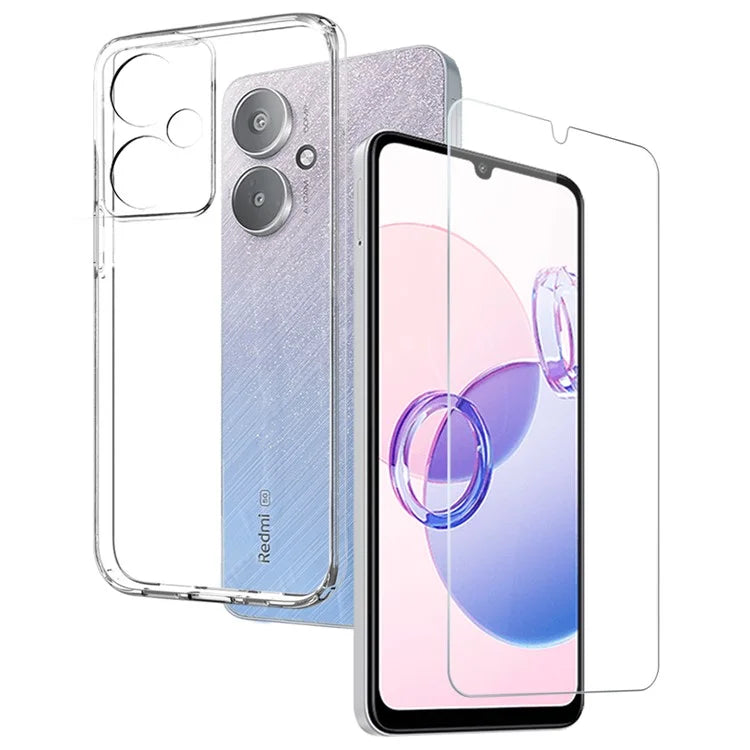 NORTHJO For Xiaomi Redmi 13C 5G Case Anti-scratch TPU Phone Shell with Tempered Glass Film