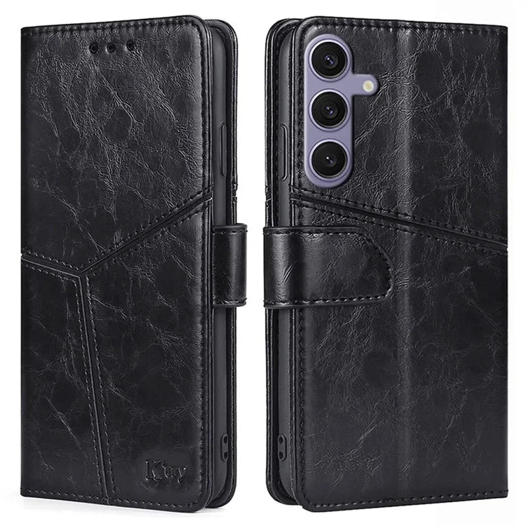 For Samsung Galaxy S24+ Case Wallet Leather Phone Cover Geometric Splicing
