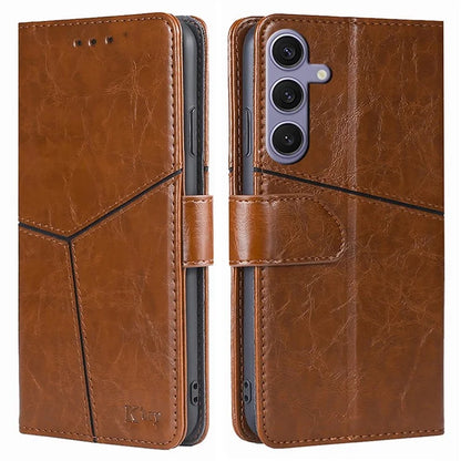 For Samsung Galaxy S24+ Case Wallet Leather Phone Cover Geometric Splicing