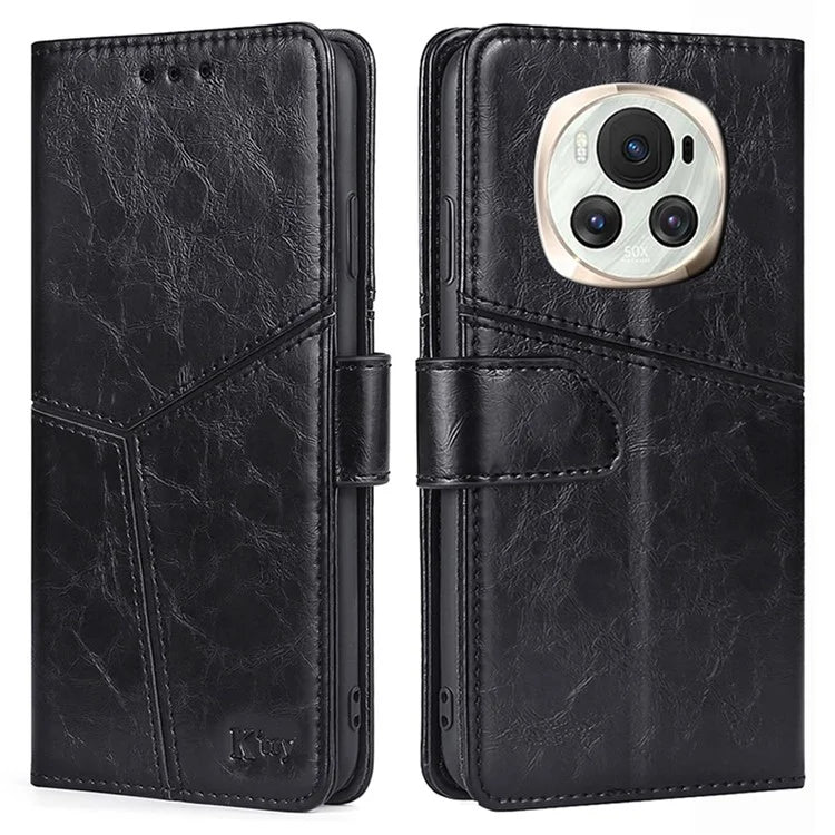 For Honor Magic6 5G Leather Case Geometric Splicing Wallet Protective Phone Cover