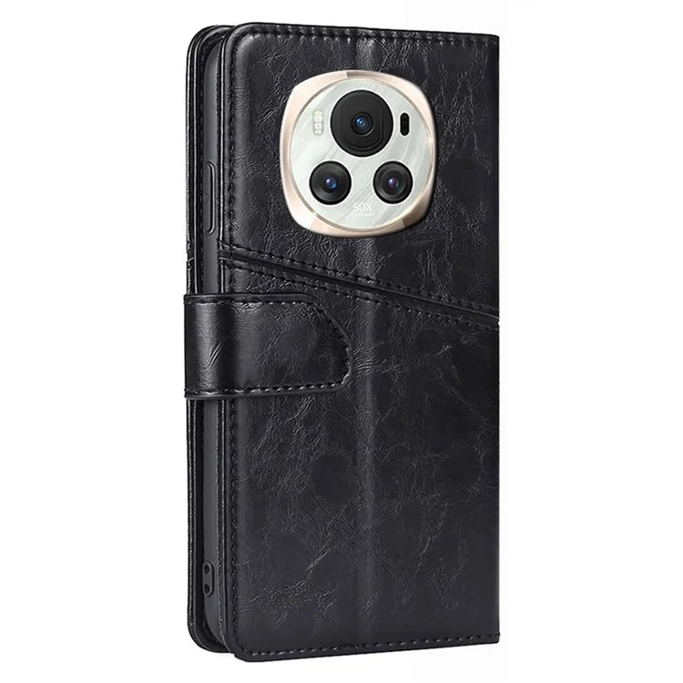 For Honor Magic6 5G Leather Case Geometric Splicing Wallet Protective Phone Cover