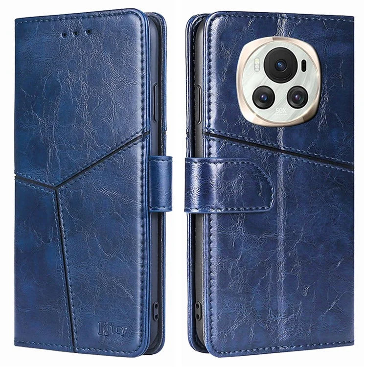 For Honor Magic6 5G Leather Case Geometric Splicing Wallet Protective Phone Cover