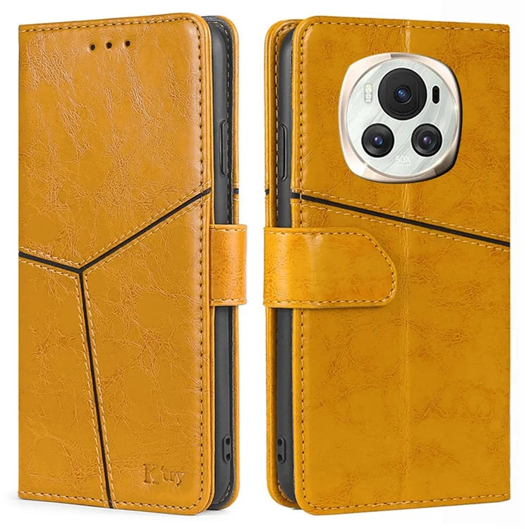 For Honor Magic6 5G Leather Case Geometric Splicing Wallet Protective Phone Cover