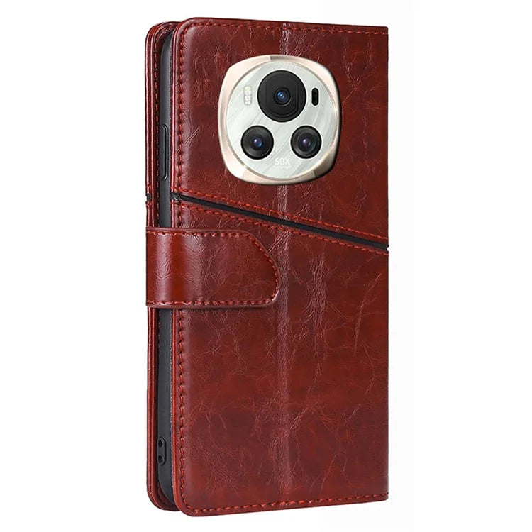 For Honor Magic6 5G Leather Case Geometric Splicing Wallet Protective Phone Cover