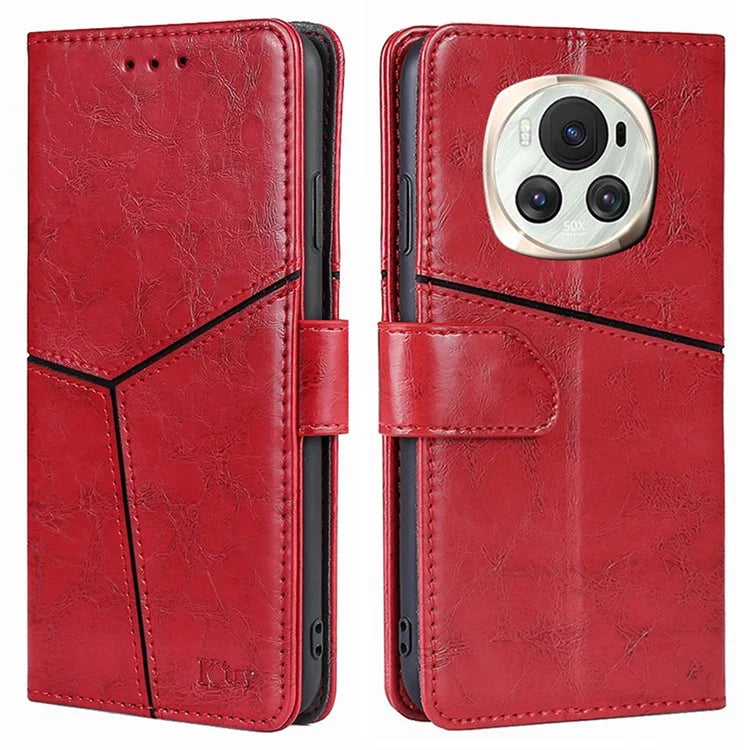 For Honor Magic6 5G Leather Case Geometric Splicing Wallet Protective Phone Cover