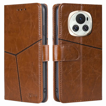 For Honor Magic6 5G Leather Case Geometric Splicing Wallet Protective Phone Cover