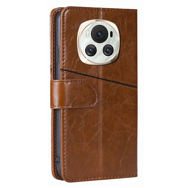 For Honor Magic6 5G Leather Case Geometric Splicing Wallet Protective Phone Cover