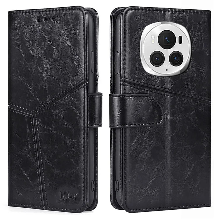 For Honor Magic6 Pro 5G Leather Case Geometric Splicing Phone Cover with Wallet
