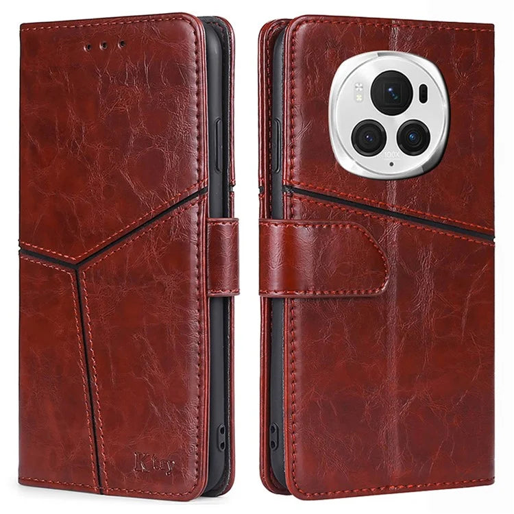 For Honor Magic6 Pro 5G Leather Case Geometric Splicing Phone Cover with Wallet