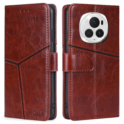 For Honor Magic6 Pro 5G Leather Case Geometric Splicing Phone Cover with Wallet