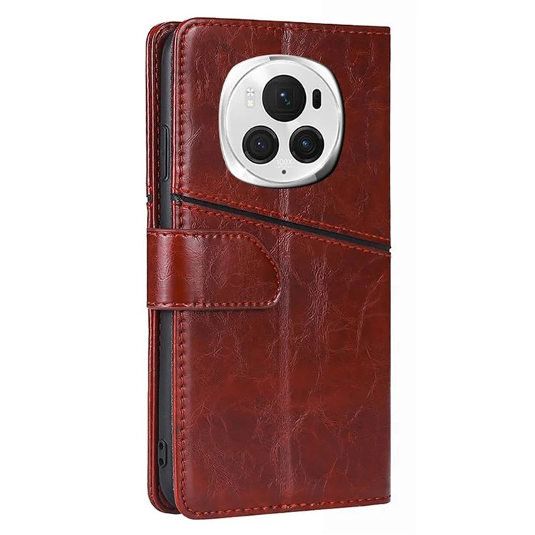 For Honor Magic6 Pro 5G Leather Case Geometric Splicing Phone Cover with Wallet