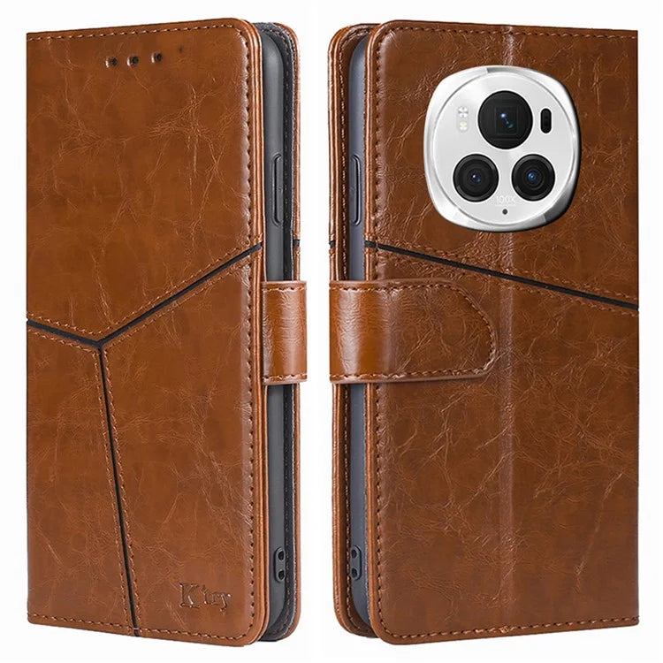 For Honor Magic6 Pro 5G Leather Case Geometric Splicing Phone Cover with Wallet