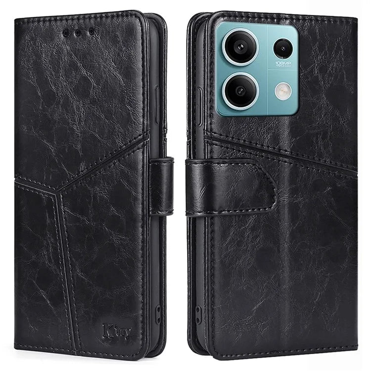 For Xiaomi Redmi Note 13 4G Shockproof PU Leather Case Geometric Splicing Wallet Phone Stand Cover