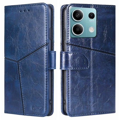 For Xiaomi Redmi Note 13 4G Shockproof PU Leather Case Geometric Splicing Wallet Phone Stand Cover