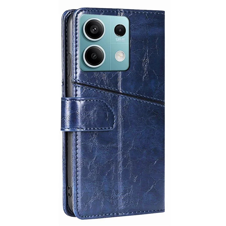 For Xiaomi Redmi Note 13 4G Shockproof PU Leather Case Geometric Splicing Wallet Phone Stand Cover