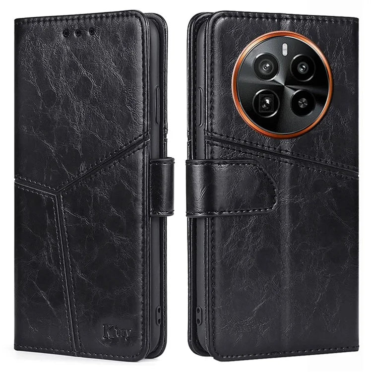 For Realme GT5 Pro 5G Leather Case Geometric Splicing Wallet Phone Cover