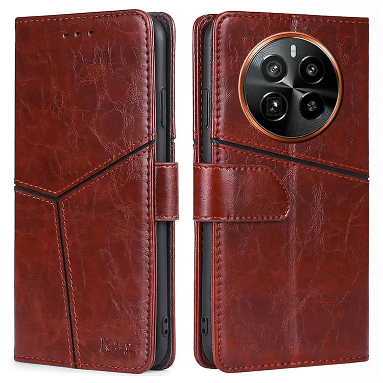 For Realme GT5 Pro 5G Leather Case Geometric Splicing Wallet Phone Cover