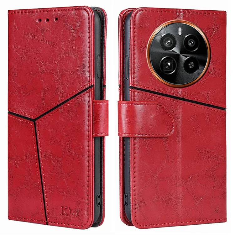 For Realme GT5 Pro 5G Leather Case Geometric Splicing Wallet Phone Cover