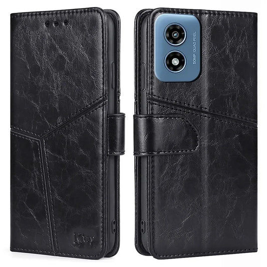 For Motorola Moto G Play (2024) 4G Magnetic Phone Case Wallet Geometric Splicing Stand Cover