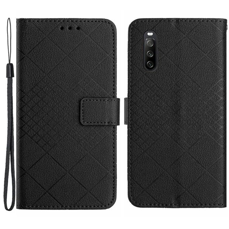 HT06 For Sony Xperia 10 VI Case Rhombus Pattern Imprinted Leather Wallet Phone Cover
