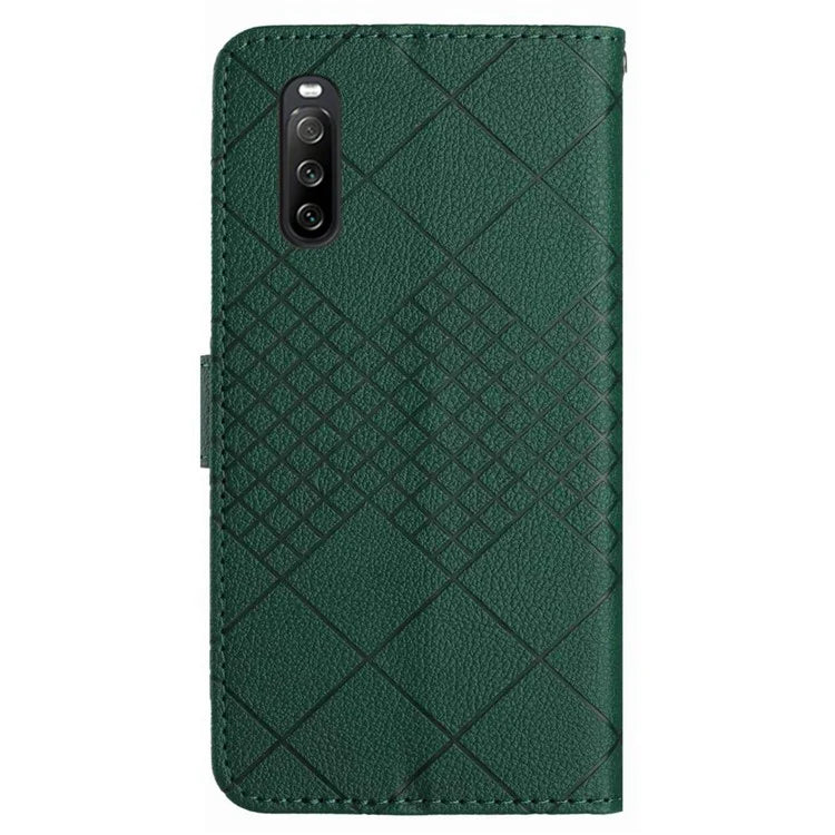 HT06 For Sony Xperia 10 VI Case Rhombus Pattern Imprinted Leather Wallet Phone Cover