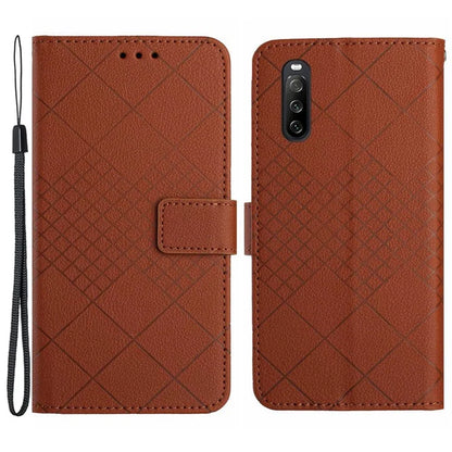 HT06 For Sony Xperia 10 VI Case Rhombus Pattern Imprinted Leather Wallet Phone Cover