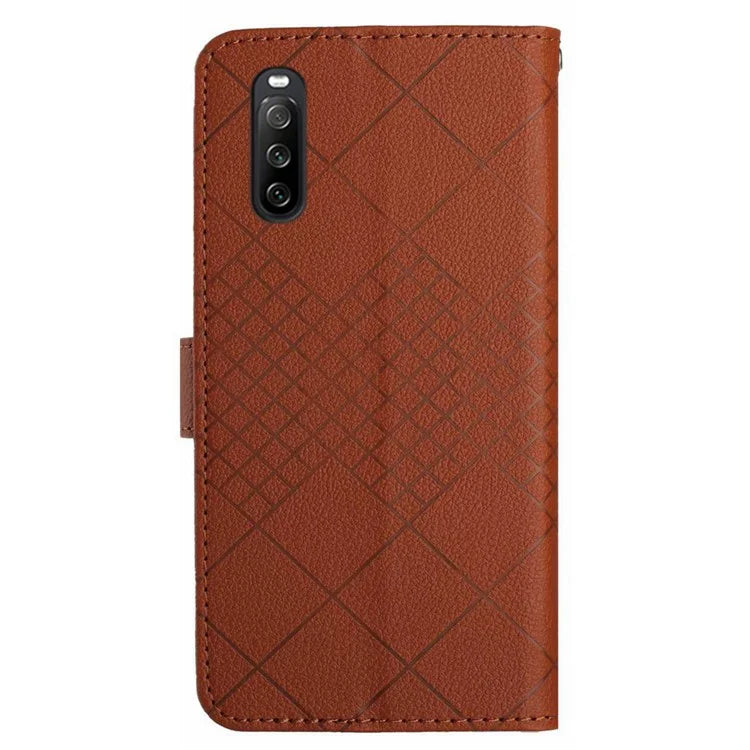 HT06 For Sony Xperia 10 VI Case Rhombus Pattern Imprinted Leather Wallet Phone Cover