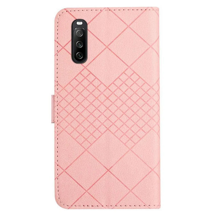 HT06 For Sony Xperia 10 VI Case Rhombus Pattern Imprinted Leather Wallet Phone Cover