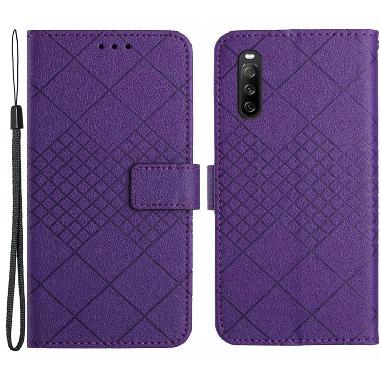 HT06 For Sony Xperia 10 VI Case Rhombus Pattern Imprinted Leather Wallet Phone Cover