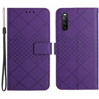 HT06 For Sony Xperia 10 VI Case Rhombus Pattern Imprinted Leather Wallet Phone Cover