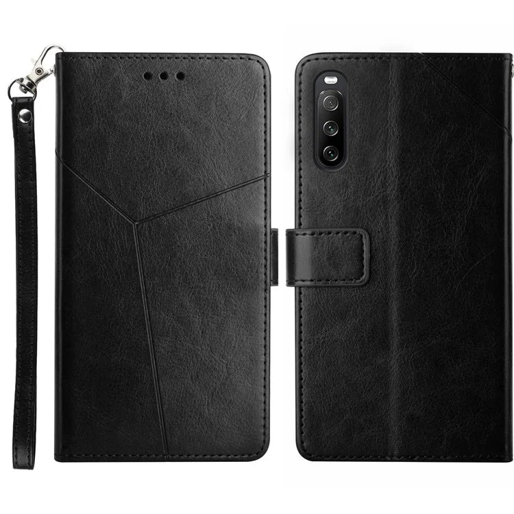 HT01 For Sony Xperia 10 VI Wallet Case Y-shaped Lines Imprinted Leather Phone Cover