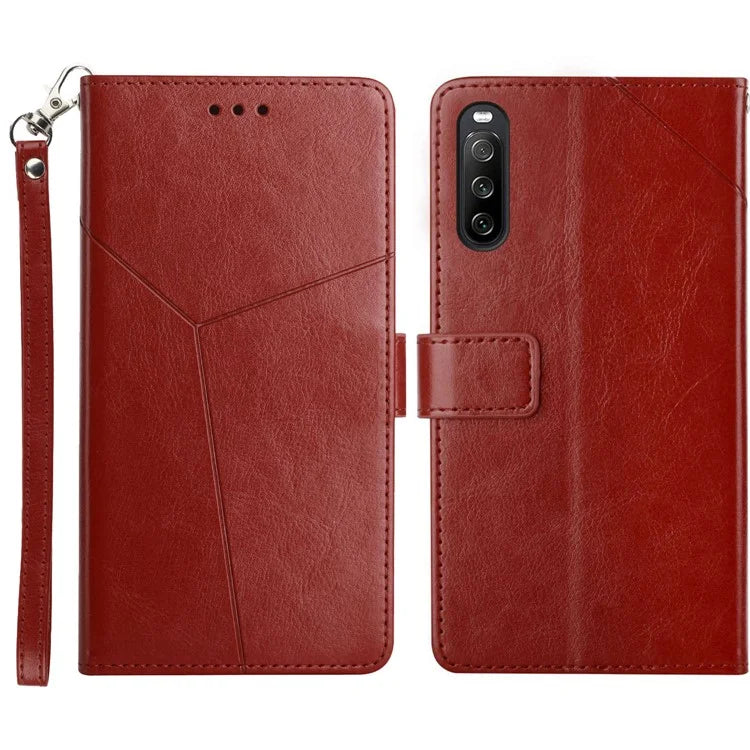 HT01 For Sony Xperia 10 VI Wallet Case Y-shaped Lines Imprinted Leather Phone Cover