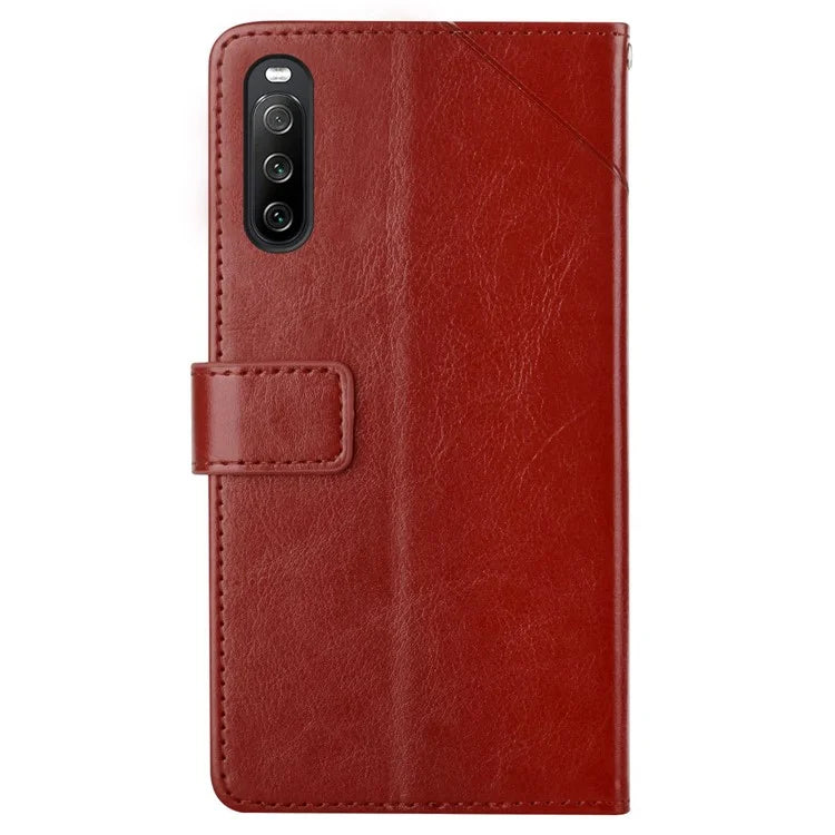 HT01 For Sony Xperia 10 VI Wallet Case Y-shaped Lines Imprinted Leather Phone Cover