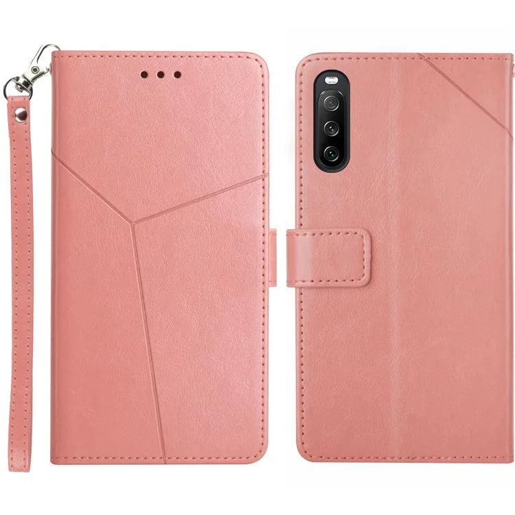 HT01 For Sony Xperia 10 VI Wallet Case Y-shaped Lines Imprinted Leather Phone Cover