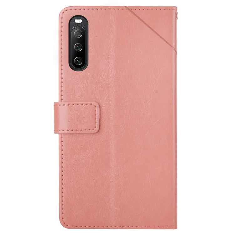 HT01 For Sony Xperia 10 VI Wallet Case Y-shaped Lines Imprinted Leather Phone Cover