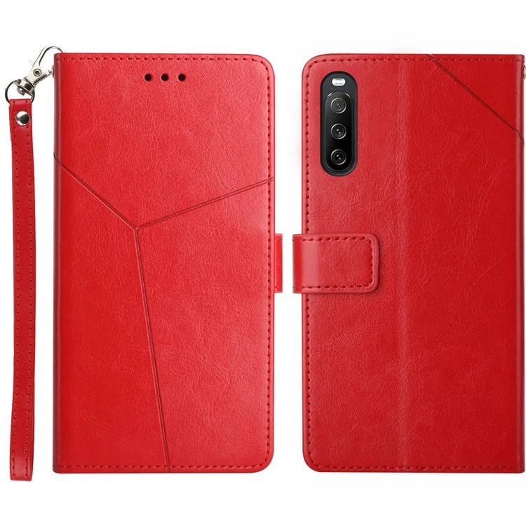 HT01 For Sony Xperia 10 VI Wallet Case Y-shaped Lines Imprinted Leather Phone Cover