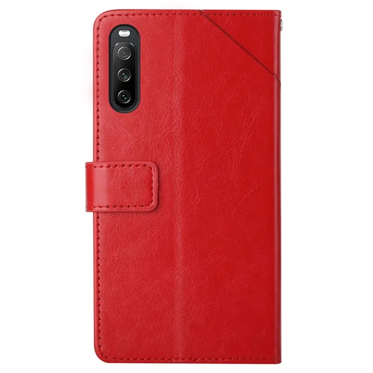 HT01 For Sony Xperia 10 VI Wallet Case Y-shaped Lines Imprinted Leather Phone Cover