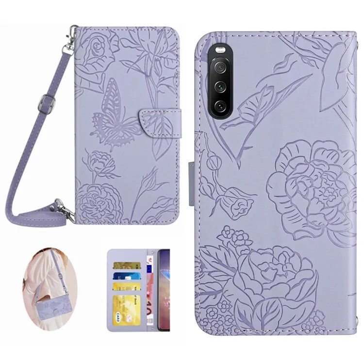 HT03 For Sony Xperia 10 VI Crossbody Case Butterfly Wallet PU Leather Phone Cover