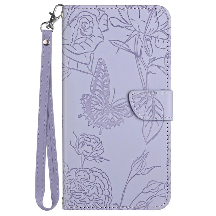 HT03 For Sony Xperia 10 VI Leather Case Butterfly Flower Wallet Phone Cover with Wrist Strap