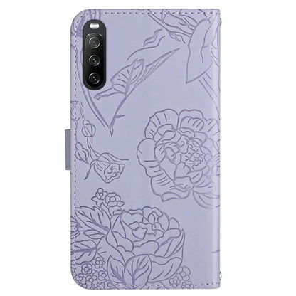 HT03 For Sony Xperia 10 VI Leather Case Butterfly Flower Wallet Phone Cover with Wrist Strap