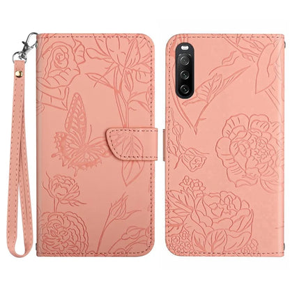 HT03 For Sony Xperia 10 VI Leather Case Butterfly Flower Wallet Phone Cover with Wrist Strap