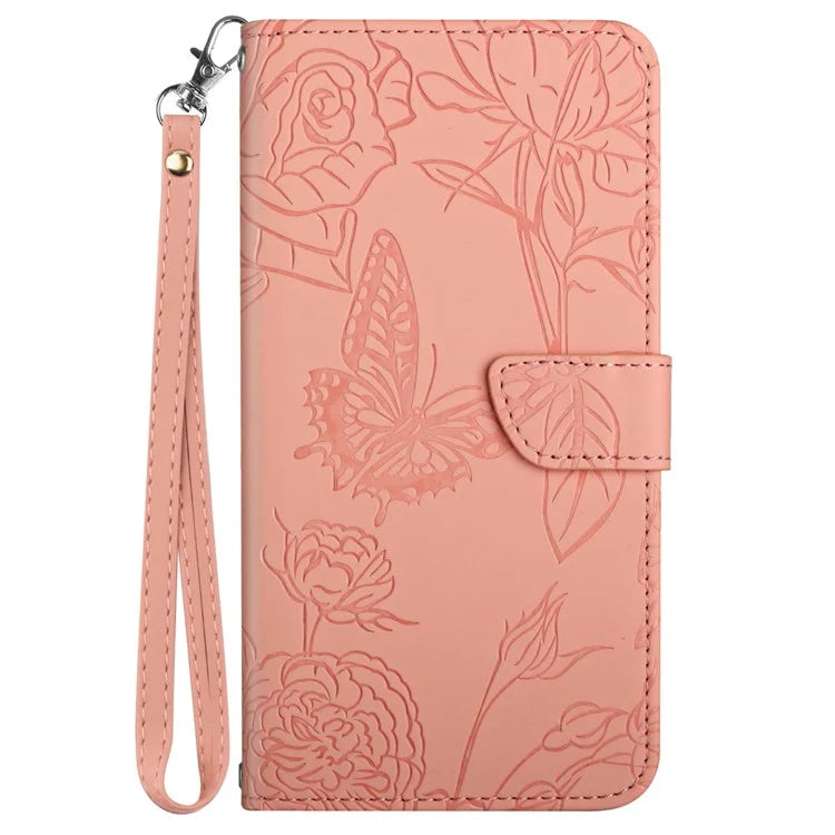 HT03 For Sony Xperia 10 VI Leather Case Butterfly Flower Wallet Phone Cover with Wrist Strap