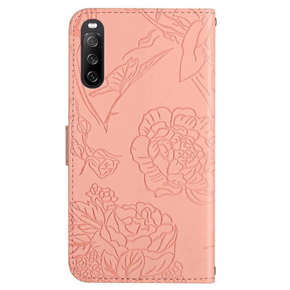 HT03 For Sony Xperia 10 VI Leather Case Butterfly Flower Wallet Phone Cover with Wrist Strap