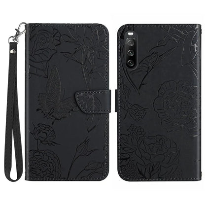 HT03 For Sony Xperia 10 VI Leather Case Butterfly Flower Wallet Phone Cover with Wrist Strap
