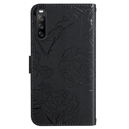HT03 For Sony Xperia 10 VI Leather Case Butterfly Flower Wallet Phone Cover with Wrist Strap