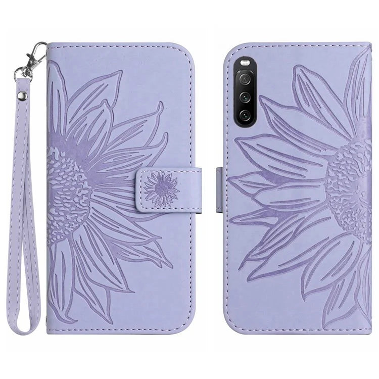 HT04 For Sony Xperia 10 VI Leather Case with Wrist Strap Sunflower Phone Cover
