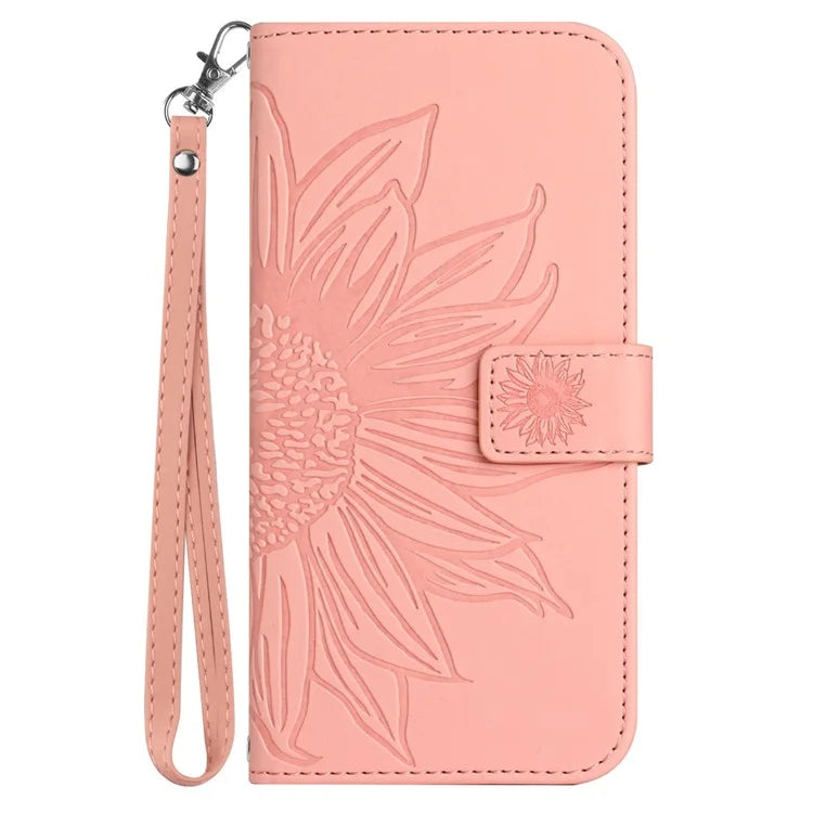 HT04 For Sony Xperia 10 VI Leather Case with Wrist Strap Sunflower Phone Cover