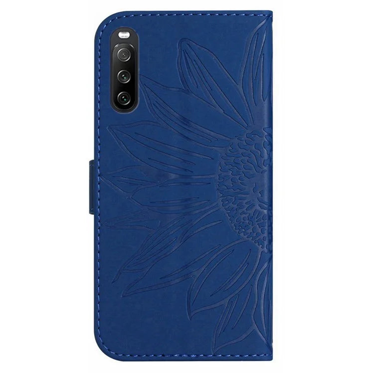 HT04 For Sony Xperia 10 VI Leather Case with Wrist Strap Sunflower Phone Cover