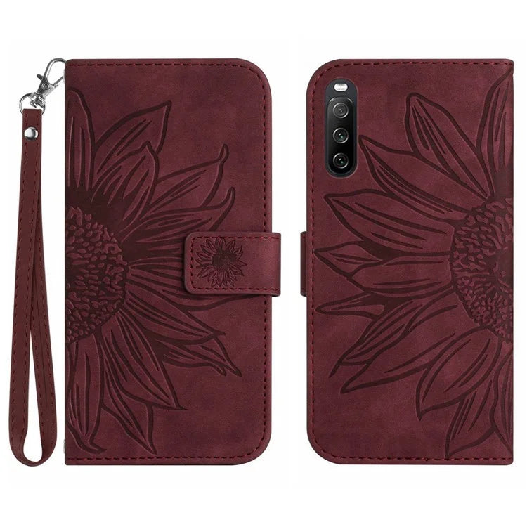 HT04 For Sony Xperia 10 VI Leather Case with Wrist Strap Sunflower Phone Cover